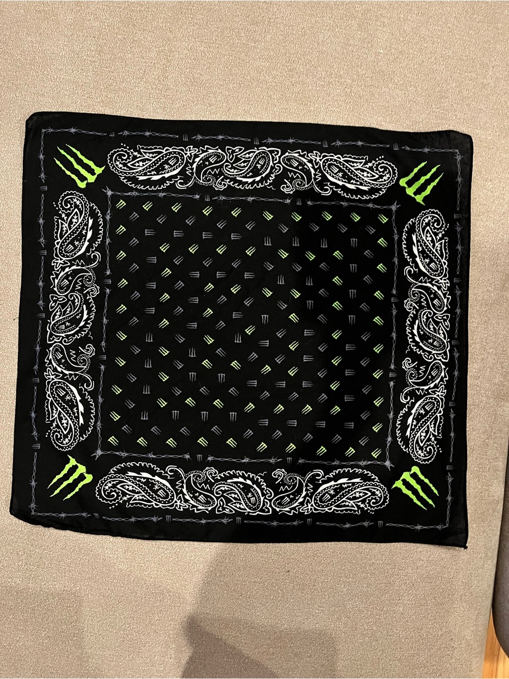 Men's Black Bandana with Neon Green Accent - Monster Energy Style
